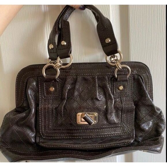 ELLIOTT LUCCA - "Helena" Quilted Brown Patent Cow Leather Satchel/Shoulder Bag - Picture 15 of 16